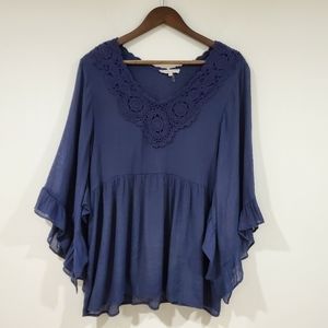 Entro Boho Crochet Flare Top Women's Size S